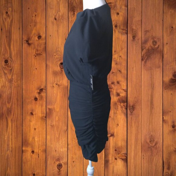 Express Women's Small Black Short Puff Sleeve Faux Wrap Ruched Dress New LBD - Picture 5 of 6